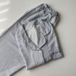 ست بلوز و شلوار نخی موسلین طرح راه راه - Image 6